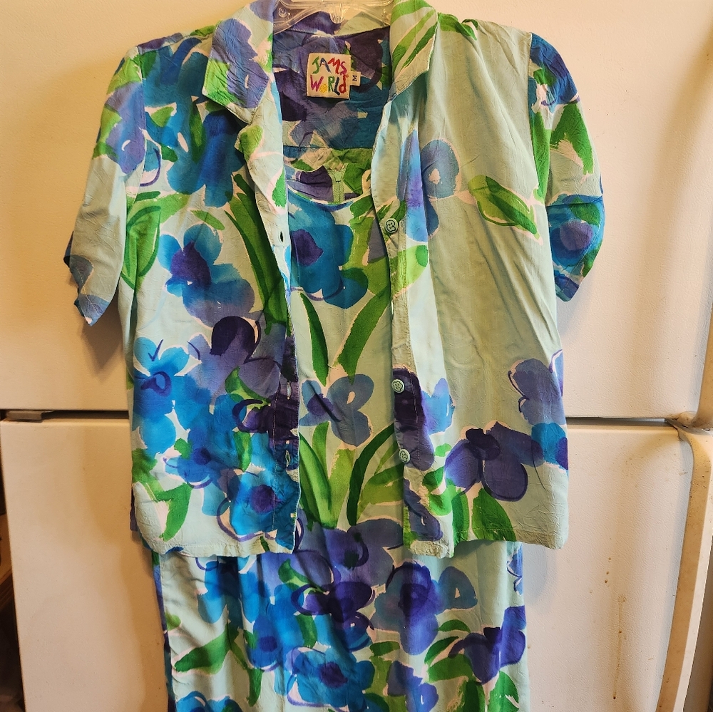 Jams World Blue and Green Midi Dress with Tropical Print